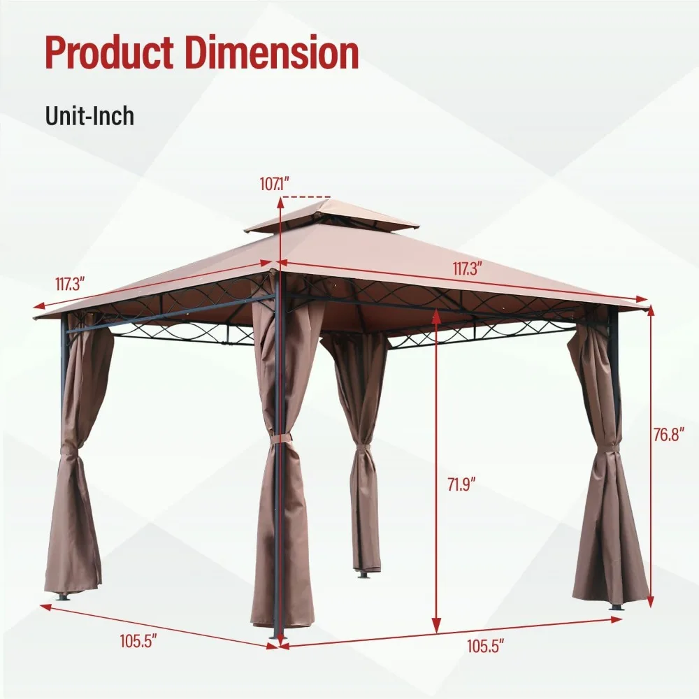 10'x10' Outdoor Patio Canopy Rain-Proof Pop Up Gazebo UV-Resistant Canopy Tent with Double Roof Tops Curtain for Backyard, Patio