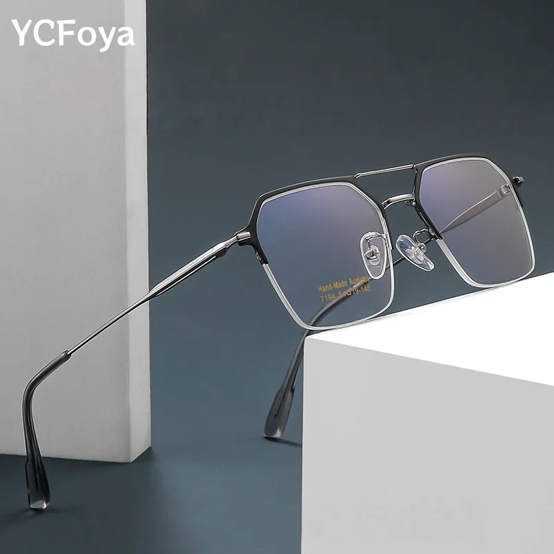 

YCFoya New Business Half-frame Optical Prescription Eyeglasses for Men Retro Black Double Bridge Myopia Glasses Frame 7194