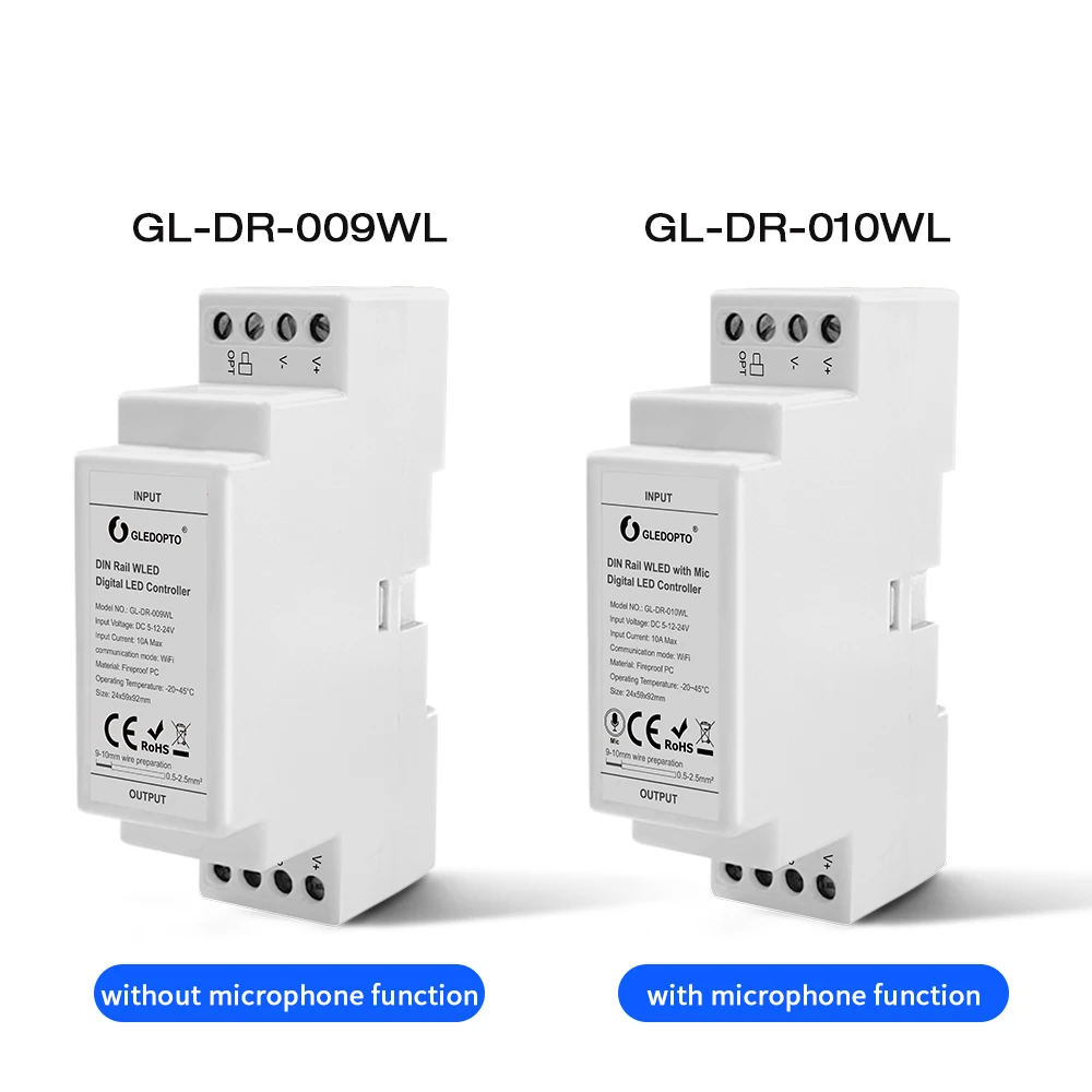 Controlador GLEDOPTO Din Rail WLED, RGB IC com microfone, modo dinâmico DIY, apto para WS2811, WS2812, SK6812, TM1814, WS2813, WS2815