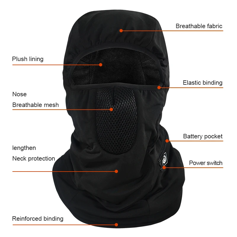 Penyelamat Panas Penghangat Ski Masker dengan Baterai Listrik Topi Hangat untuk Wanita Snowboard Balaclava Penghangat Leher Pria Termal Balaclava