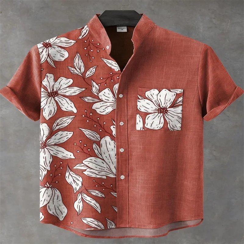 

New stylish men's casual short-sleeve shirts with various color options and artistic floral prints; high-quality casual wear; fa