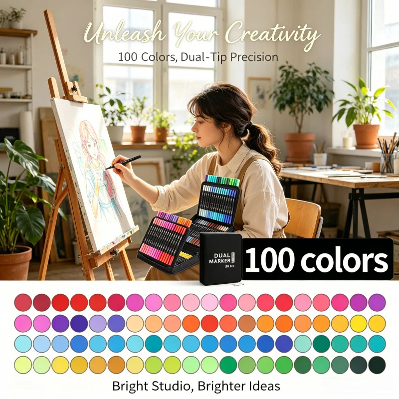 

100 Colors Brush Tip Markers Art markers, Dual Tip Brush Pens Coloring Markers for Coloring Book, Brush Pens for letterin