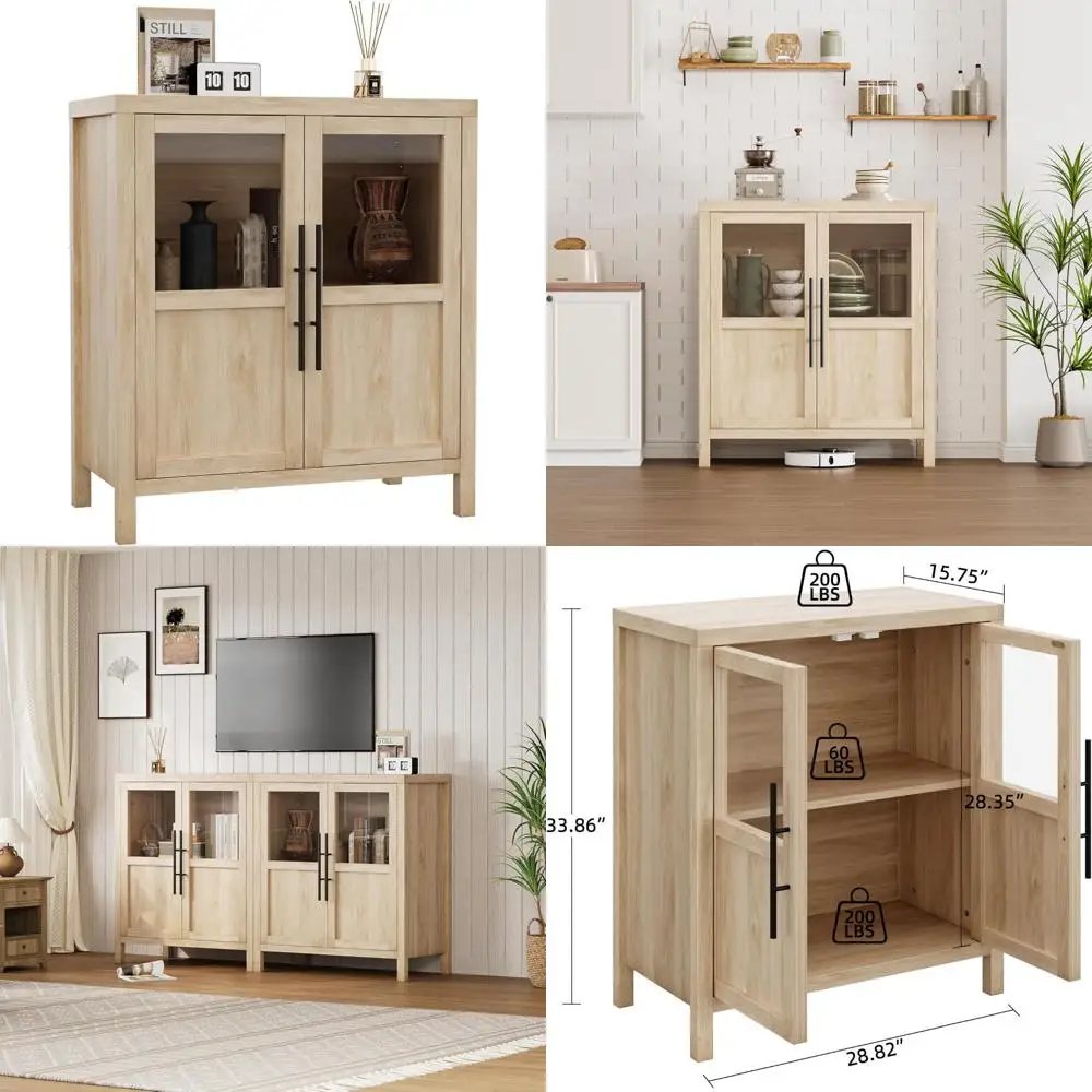 Buffet Cabinet with Glass Doors - 29 Kitchen Dining Room Display Wine Bar Table