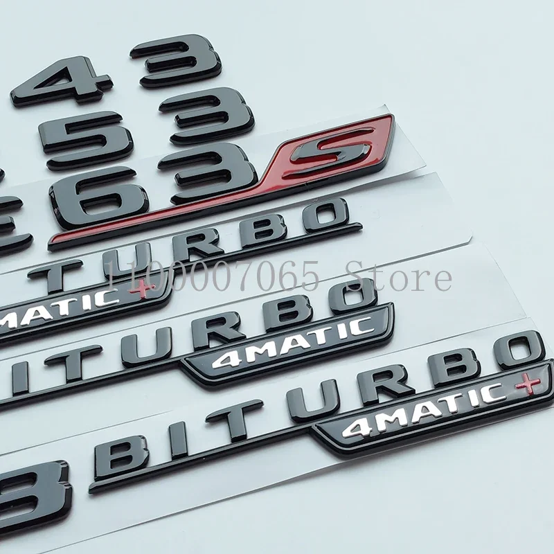 2017 Glossy Black Letters E43 E53 E63 E63S V8 Biturbo 4matic ABS Emblem for Car Fender Trunk W212 W213 Sticker