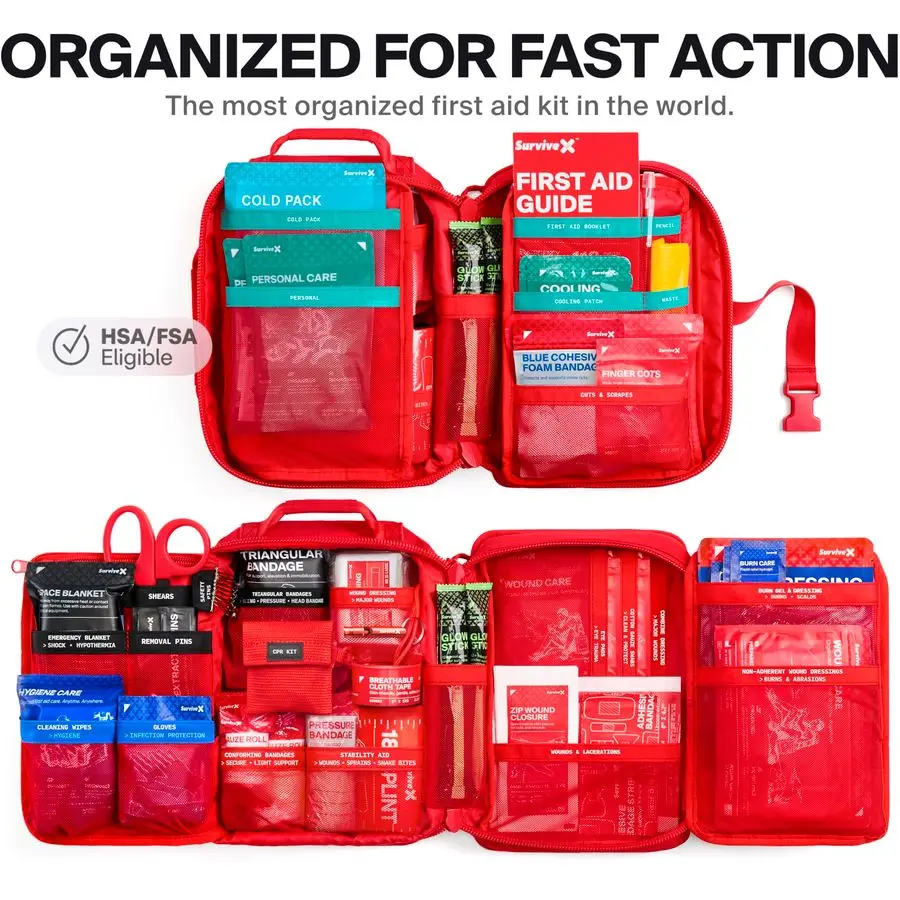 Kit di pronto soccorso professionale per auto, amplificatore da viaggio Kit di emergenza domestico per escursioni, campeggio, zaino in spalla e attività all'aperto Include ferita con punto zip