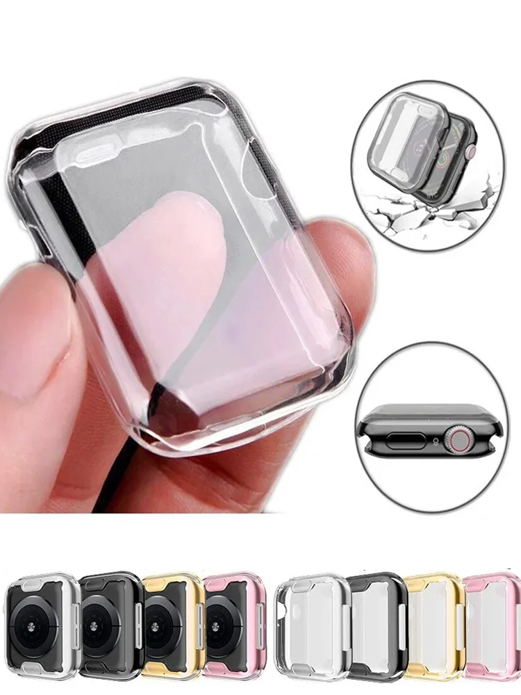 TPU Case for apple Watch Series 9 8 7 SE 6 5 4 3 45mm 41mm 44MM 38 42 40MM Full Bumper Cover Screen Protector Iwatch Accessories