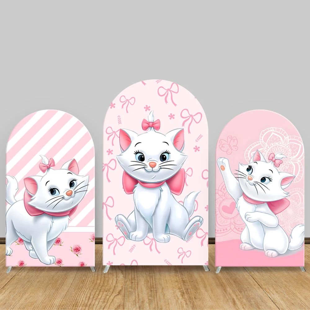 

Marie Arch Backdrop Cover The AristocatsTheme Pink Bow Cute Girls Birthday Baby Shower Photograph Background Party Decorations