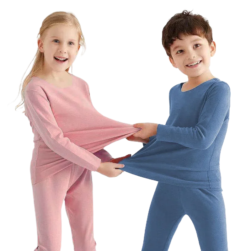 

2024 Winter Velvet Thermal Underwear Clothes Kids Children's Clothing For Boy Plush Bottomed Elastic Girls Suit Self Heating