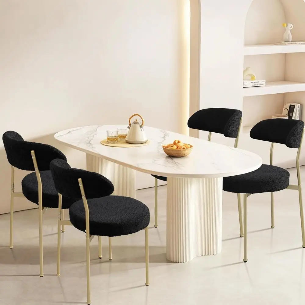 

Elegant Oval Lambswool Upholstered Dining Chairs Set of 2 with Gold Metal Legs for Dining Room and Kitchen