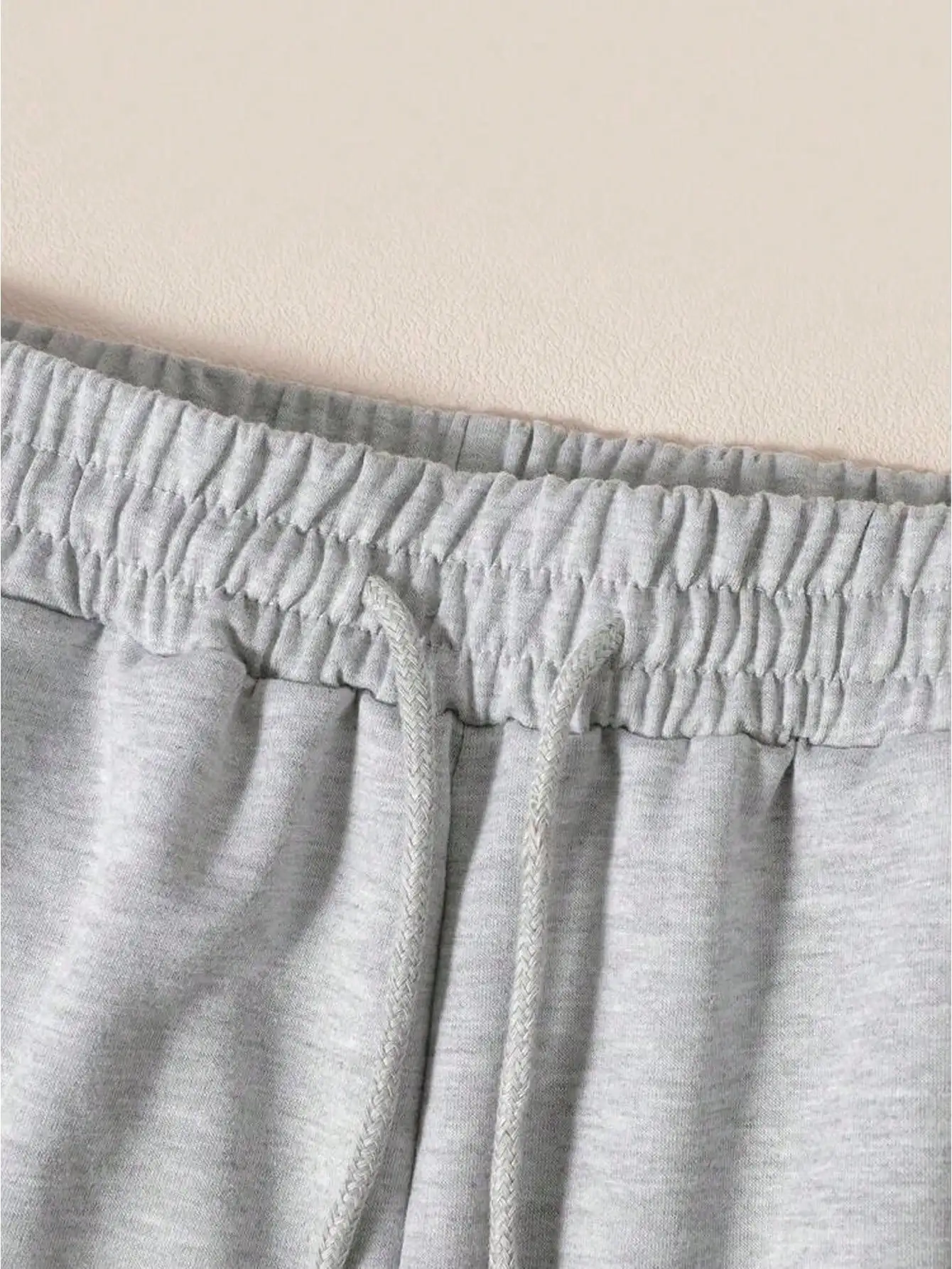 Women's Gray Cherry Print Casual 2-Piece Set with Rolled Sleeves, Summer Lounge Wear