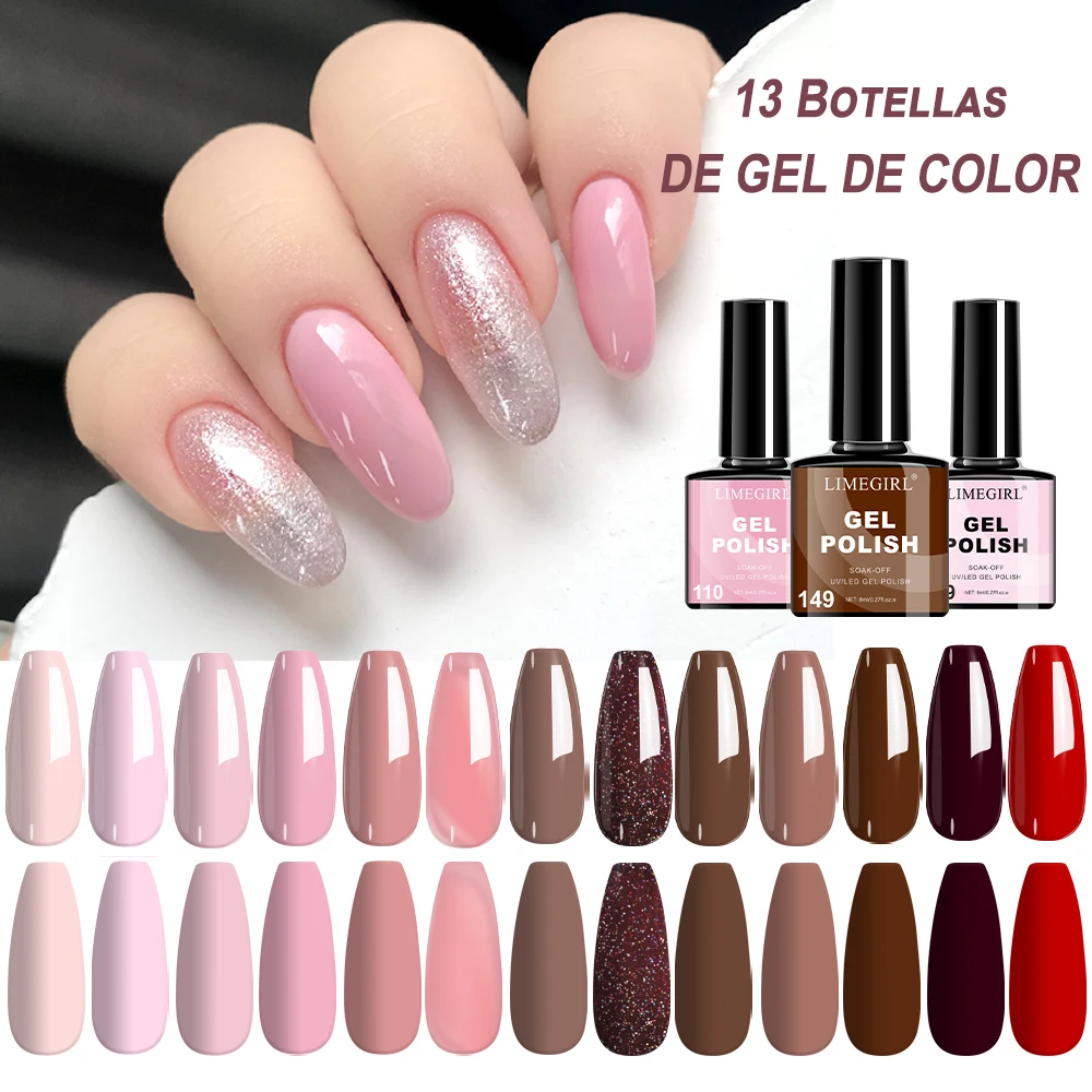 Limegirl 8Ml Gel Nail Polish Set Pink Brown Red Series Long-Lasting Salon DIY Professional Nail Art Gel Set for Beginners