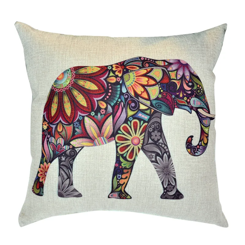 

Bohemian Animal Pillowcase Cute Elephant Cotton Linen Pillow Case Decor Home Bedroom Sofa Bed Chair Pillow Cover 45x45 Square