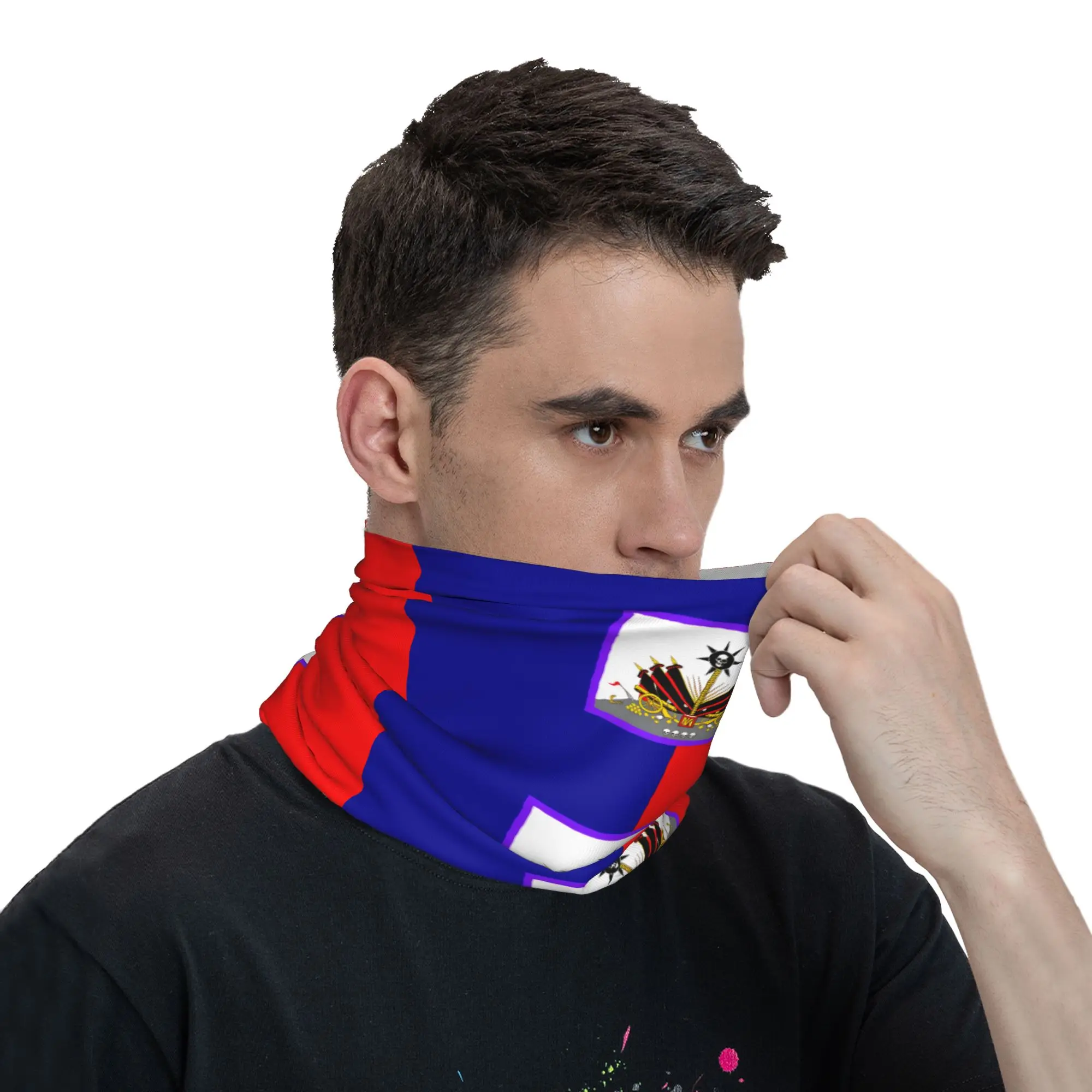 Haiti Flag Bandana  y2k Funny Cycling Mask Hiking Camping Dustproof Balaclava Pattern Neck Warmer Face Masks view 3