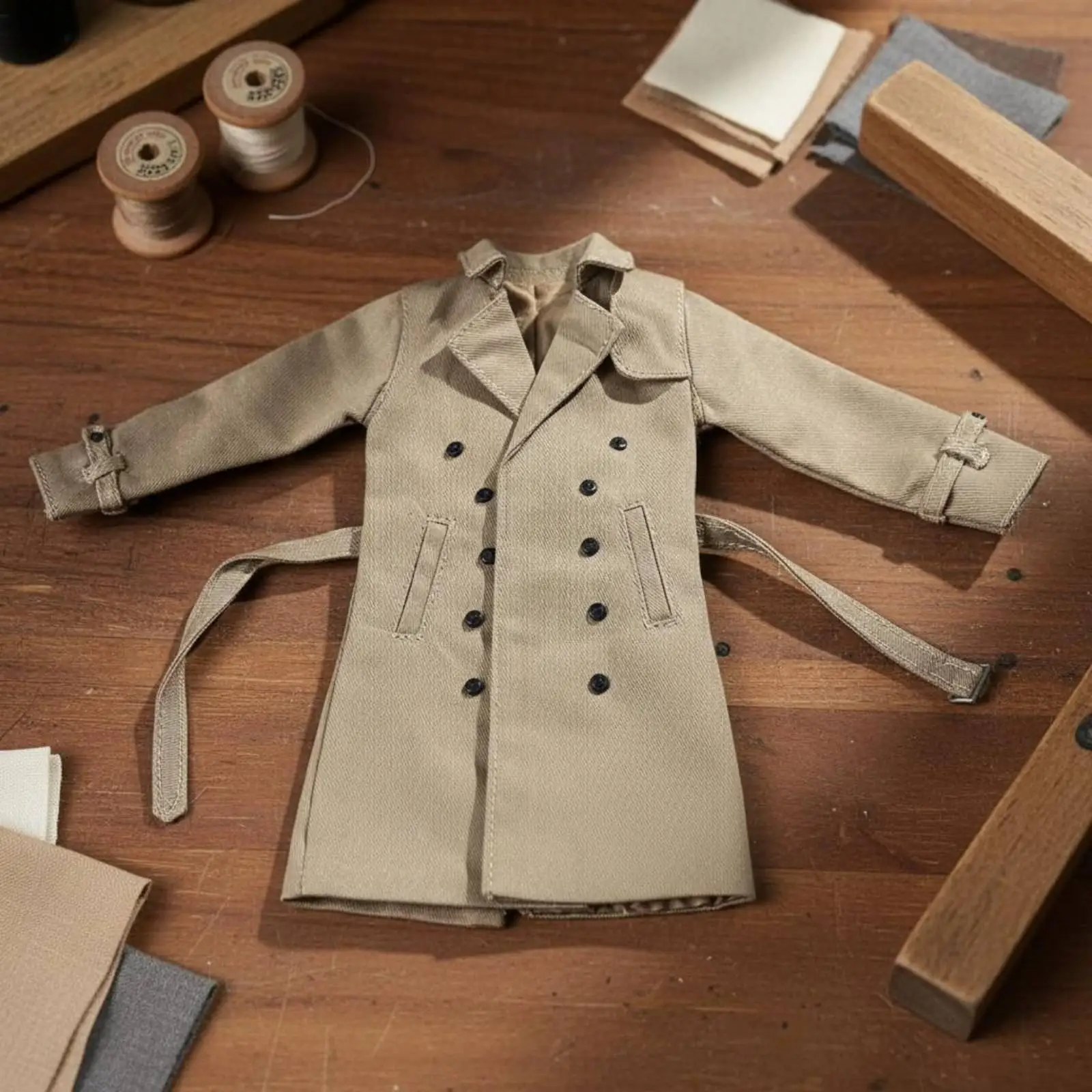 Women Trench Coat 1/6 Scale Double Breasted Overcoat Doll Clothing for 12 Inch Action Figures Display
