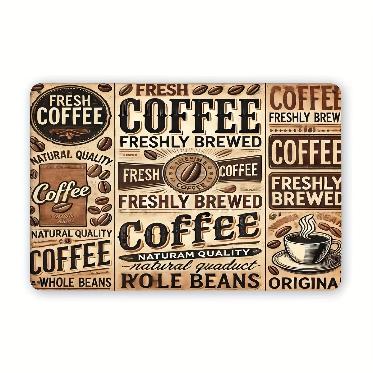 Vintage Coffee Metal Tin Sign, , Freshly Brewed Coffee Cup Design, Retro Iron Wall Decor for Cafe, Bar, Shop - High-Quality Iro