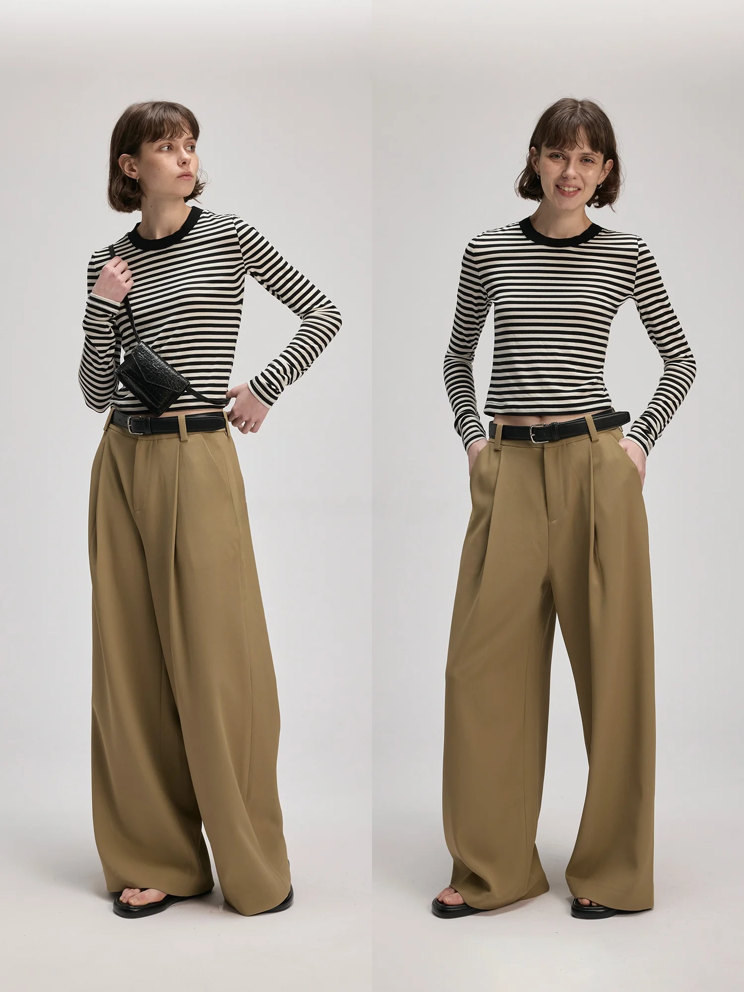 

yy Мягкая шерстяная полосатая базовая многослойная футболка для домашнего сна, приятная для кожи женская футболка, удобный крой Crew Ne