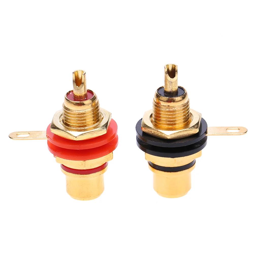 Liga de zinco fêmea soquete conectores, Chassis Panel Mount Adapter, RCA Jack Connector, Gold Plating Acessórios, 2pcs