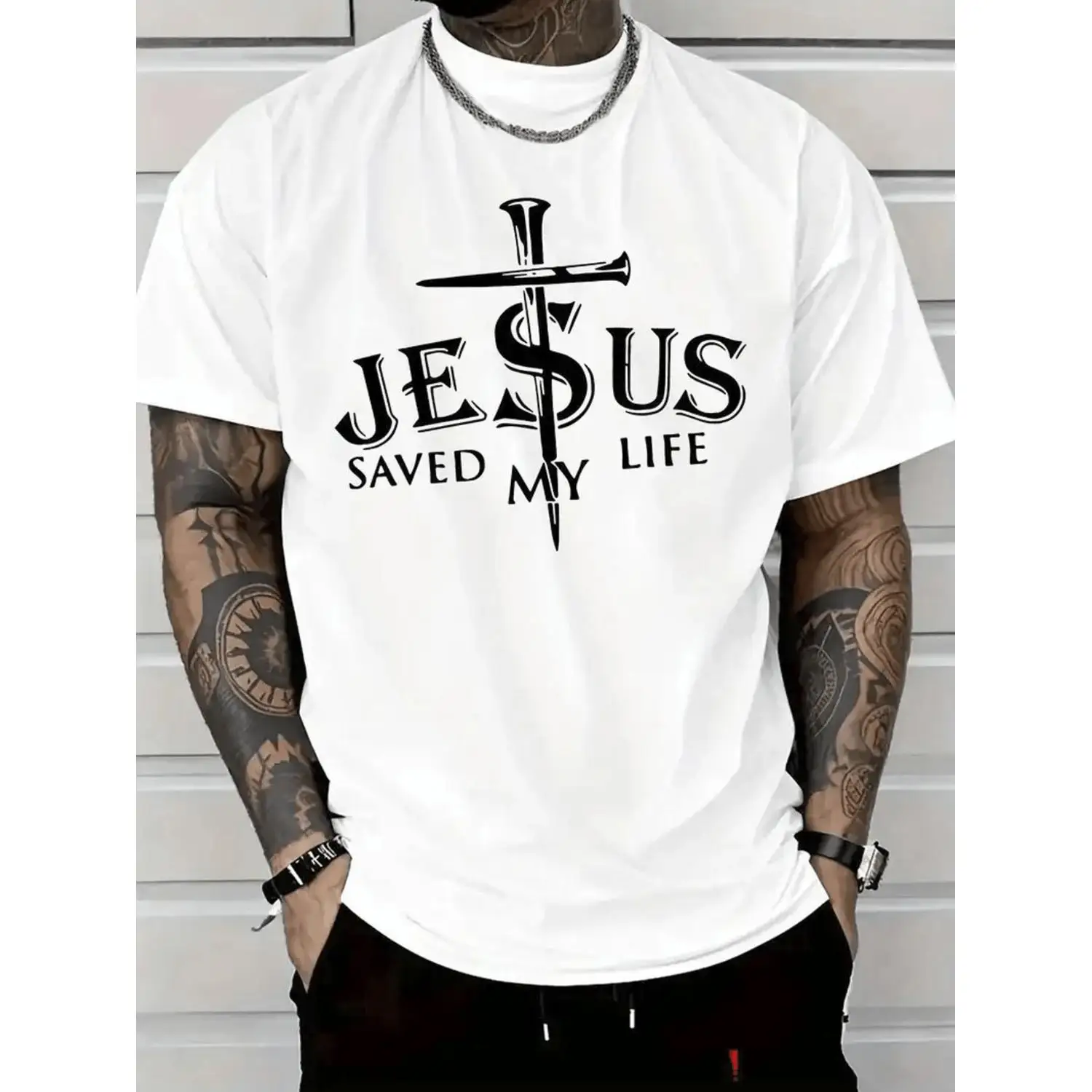 

Christian T-shirt Jesus Saved My Life Graphic Tee Cross Slogan Religious Faith Apparel Casual Summer Cotton Short Sleeve Top