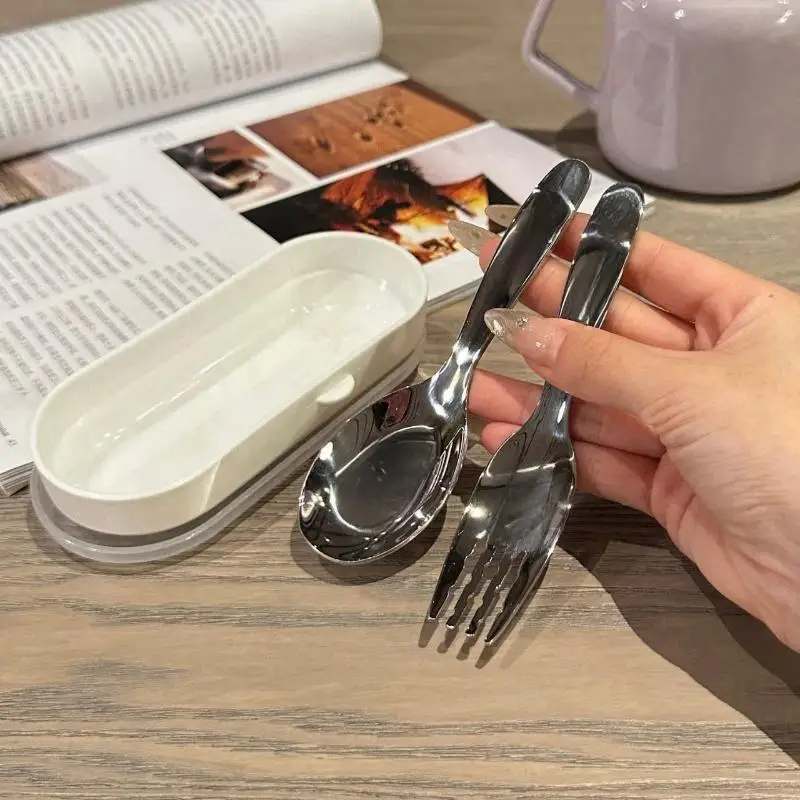 2Pc/Set Children Spoon Forks Box Kids Stainless Steel Kids Cutlery Portable Baby Feeding Utensils Baby Spoons Baby Tableware Set