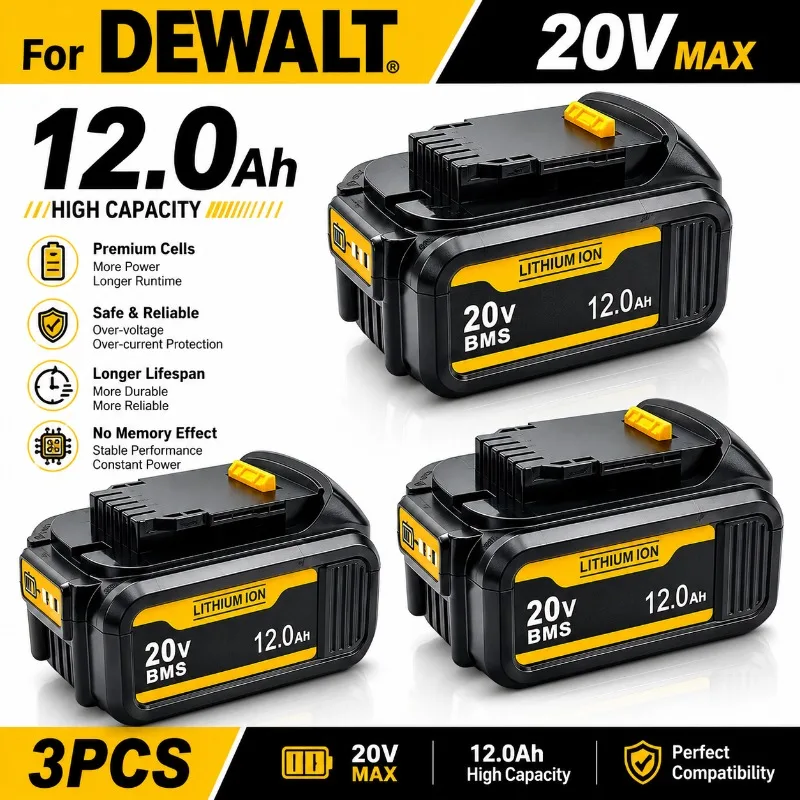 

Li-Ion Battery Pack 20V 60V 6Ah 12Ah for De WALT DCB205 DCB206 DCB209 Replacement Power Tool Battery