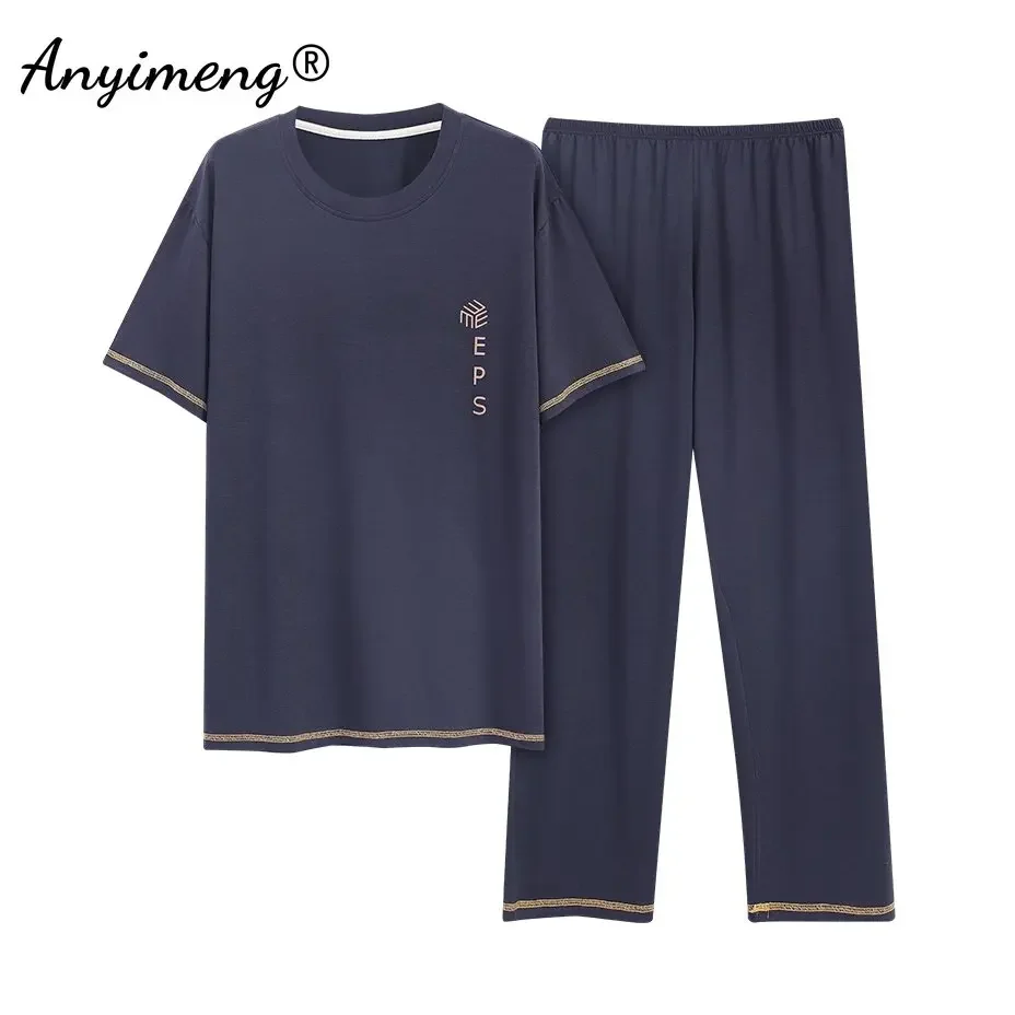 Mens Modal L-5XL Big Pajamas Summer Cool Short Sleeves Sleepwear for Boy Trendy Minimalist Casual Homsuits Elegant Men Nightwear