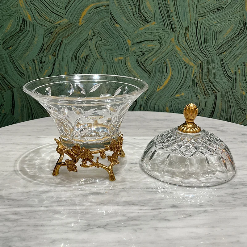 Brass Crystal Decorative Candy Jar Plate Unique Art Deco Ornament For Hotel Wedding Party Decor