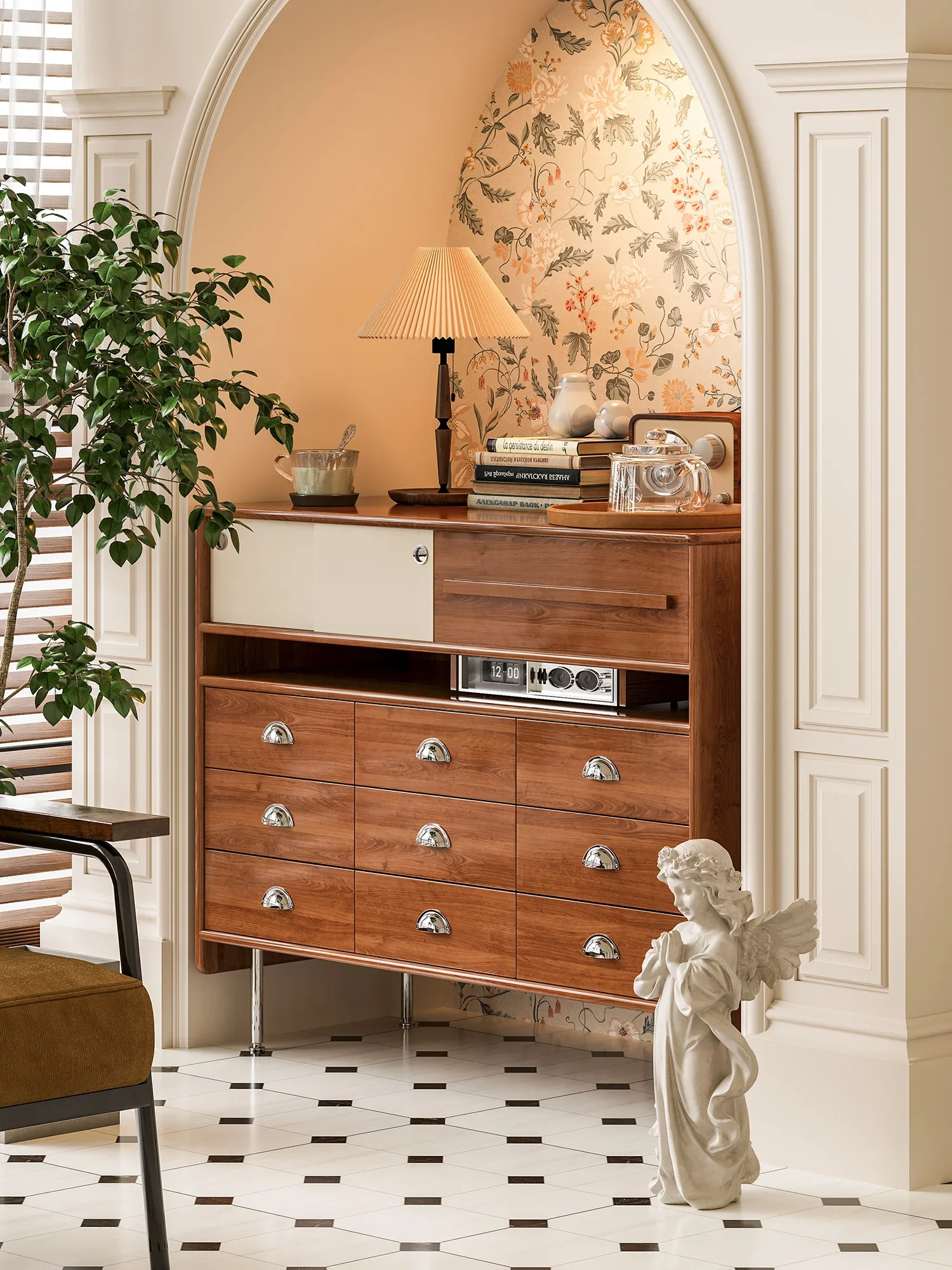 Simple solid wood chest, design sense living room bedroom locker, retro style home multi-side cabinet drawer #2