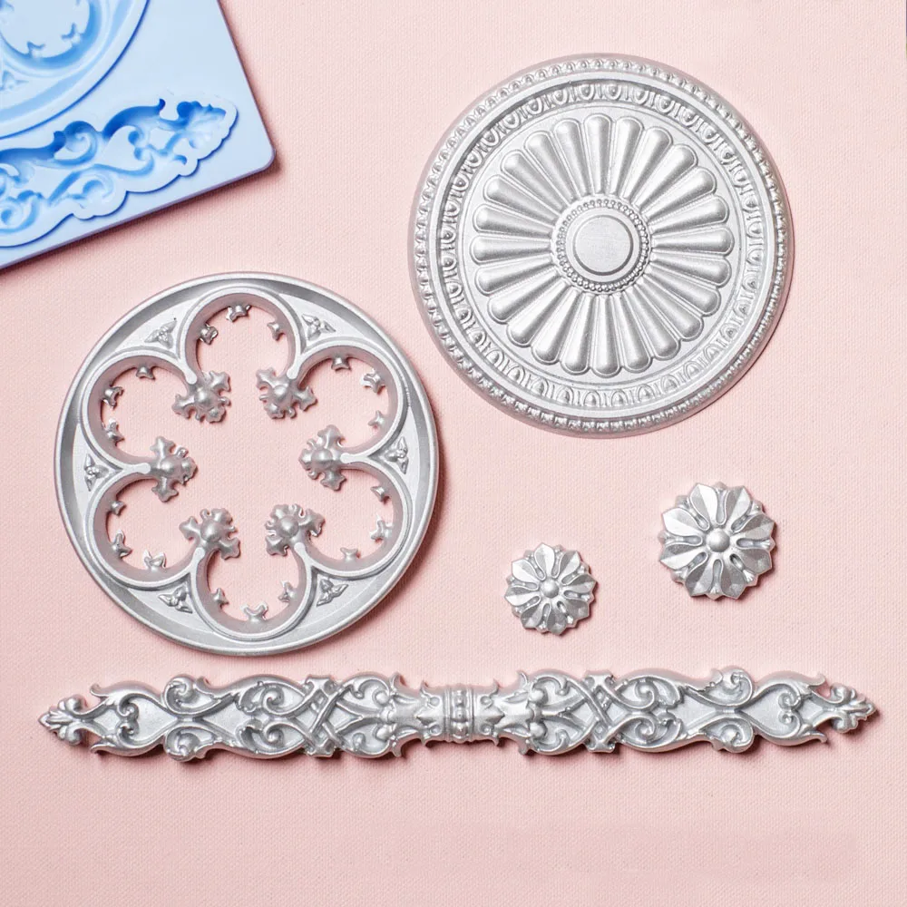 Baroque Vintage Petal Cake Border Silicone Mold Fondant Sugarcraft Embossing Mould DIY Chocolate Decoration Tool