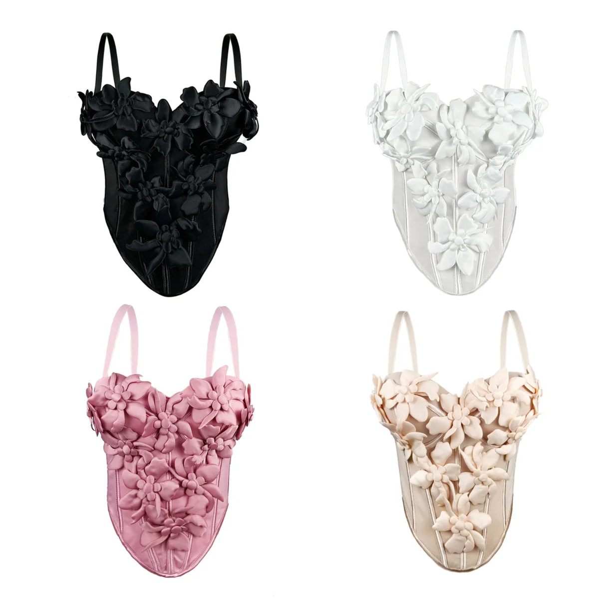 3D Flower Halter Corset Tops Women Slim Fishbone Bras Crop Top Sexy Underwear Fashion Party Rave Bustier Summer Sleeveless Vest