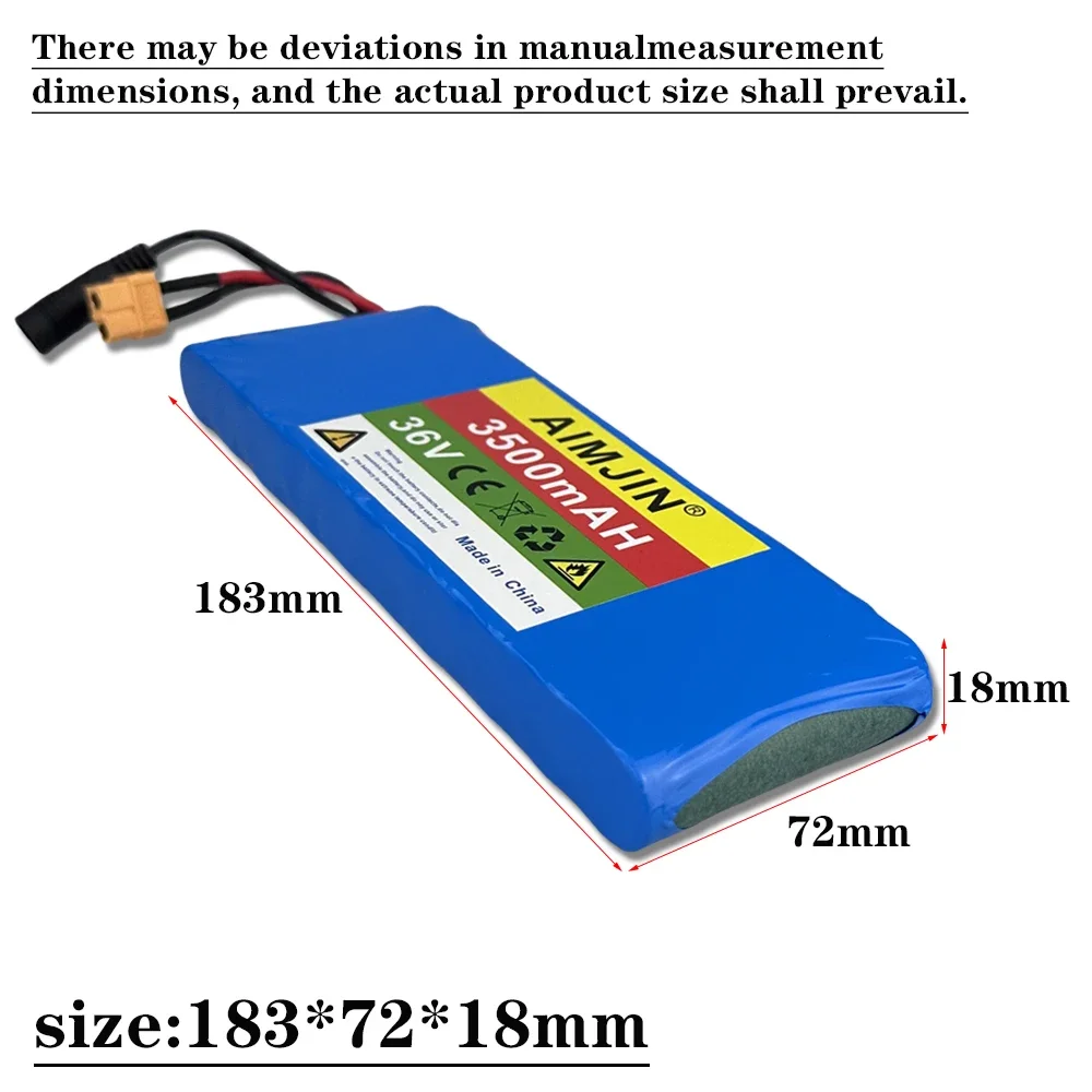 10S1P 36V 3500mAh แบตเตอรี่แพ็ค 3.5Ah 18650 แบตเตอรี่ลิเธียมไอออนแบบชาร์จไฟได้ไฟฟ้ารถจักรยานสกู๊ตเตอร์ 20A BMS 500W