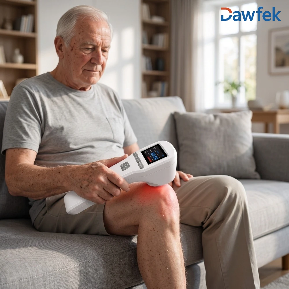 Dawfek Handheld 880mW Pain Relief Cold Laser Therapy Device LLLT Red Light Treatment 650nm+808nm Laser Therapy for Leg Arthritis