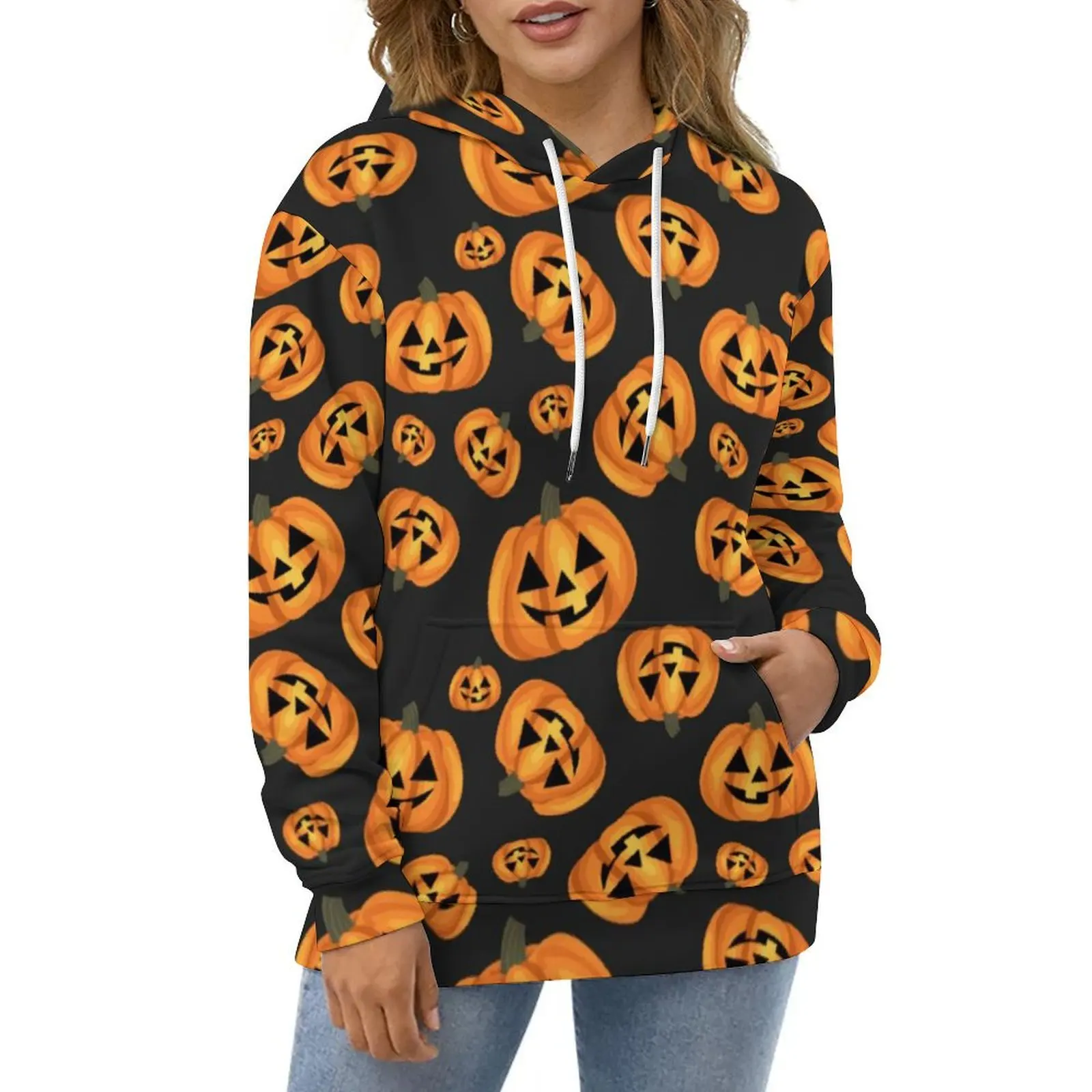 Funny Halloween Casual Hoodies Happy Pumpkin Face Cute Design Loose Hoodie Spring Long Sleeve Streetwear Oversize Sweatshirts