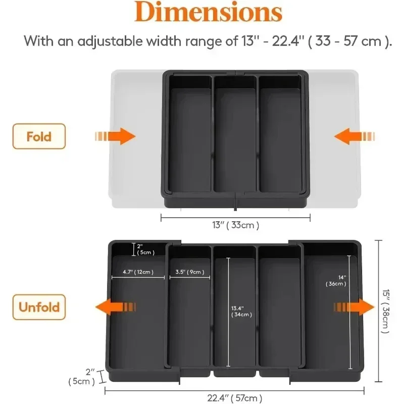 Bandeja de cocina expandible, organizador de cubiertos, cajón de cocina, bandeja para cubiertos, organizador de cucharas, soporte para cubiertos
