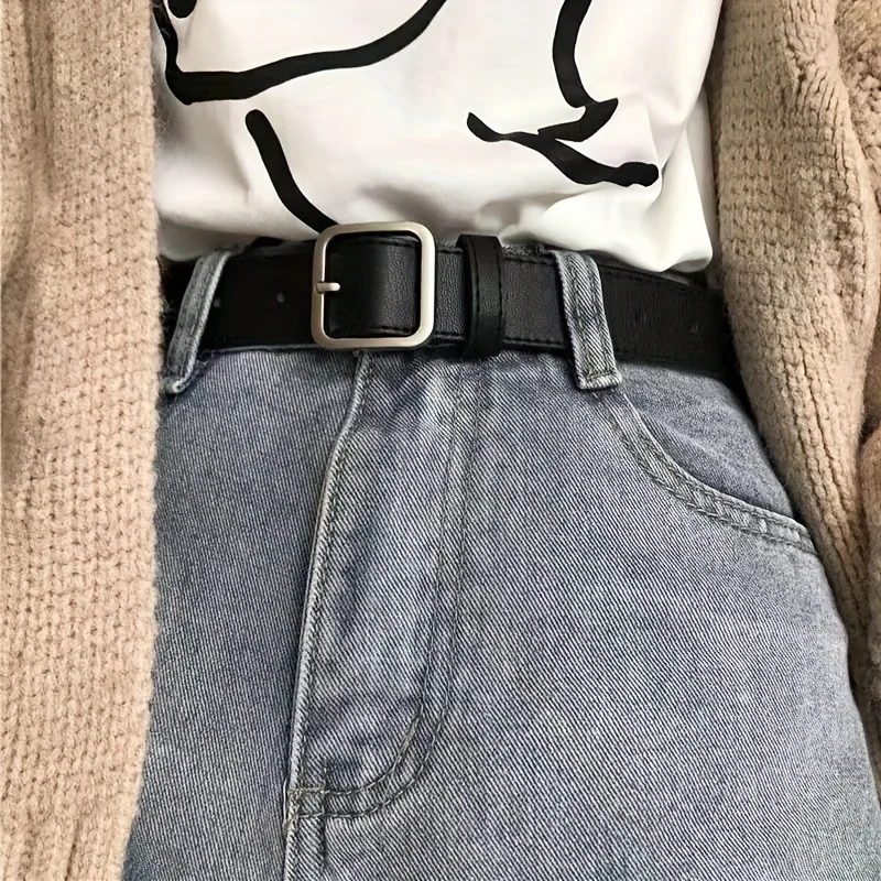Fashion Square Buckle Pin Buckle Jeans Belt, PU Leather Belts For Women, Chic Luxury Brand Fancy Vintage Strap Female Waistband