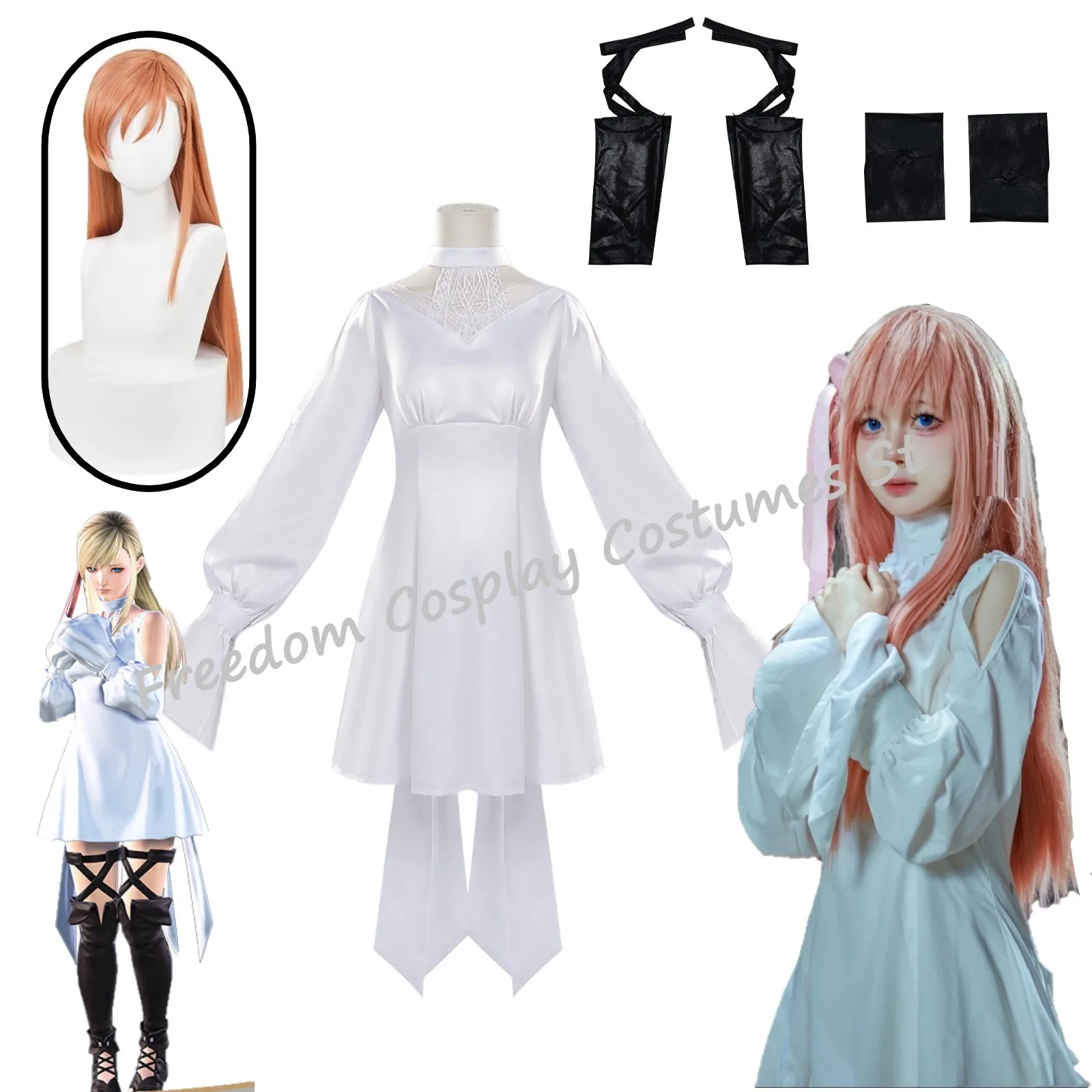 

Game Final Fantasy Xiv:A Realm Reborn Ff14 Ffxiv Ryne Minfilia Cosplay Costume White Princess Lace Dress Wig Woman Sexy Suit