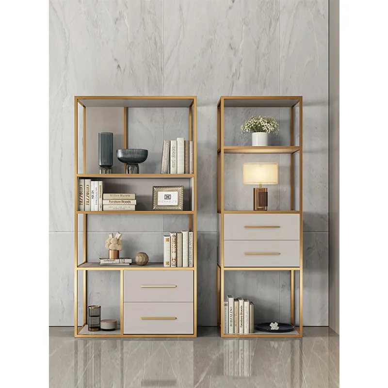 

Italian minimalist stainless steel bookshelf floor-to-ceiling living room bookcase stainless steel metal multi-layer steel