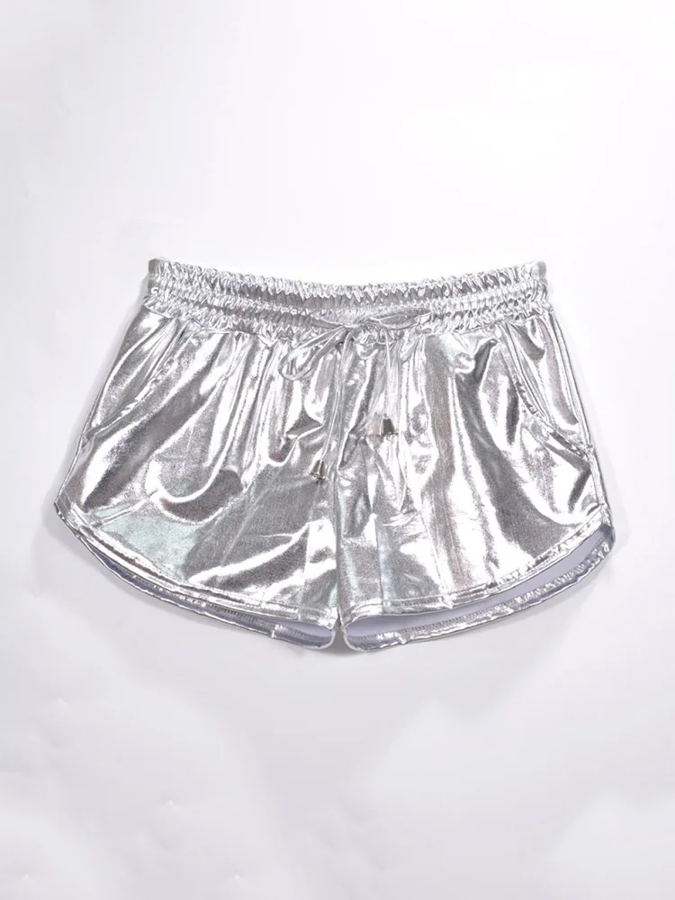 Women Shiny Metallic Hot Shorts 2023 Summer Holographic Wet Look Casual Elastic Drawstring Festival Rave Booty Shorts