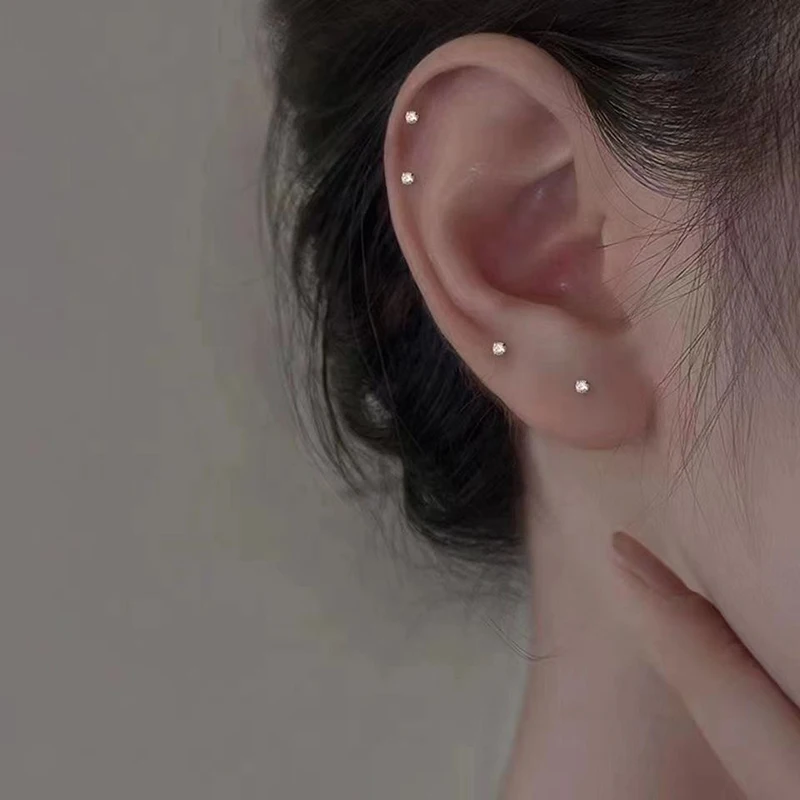 1Pair Fashion Trendy Mini Zircon Stud Earrings For Women Girls Daily Geometry Small Earrings Ear Bone Nail Jewelry Accessories image 4