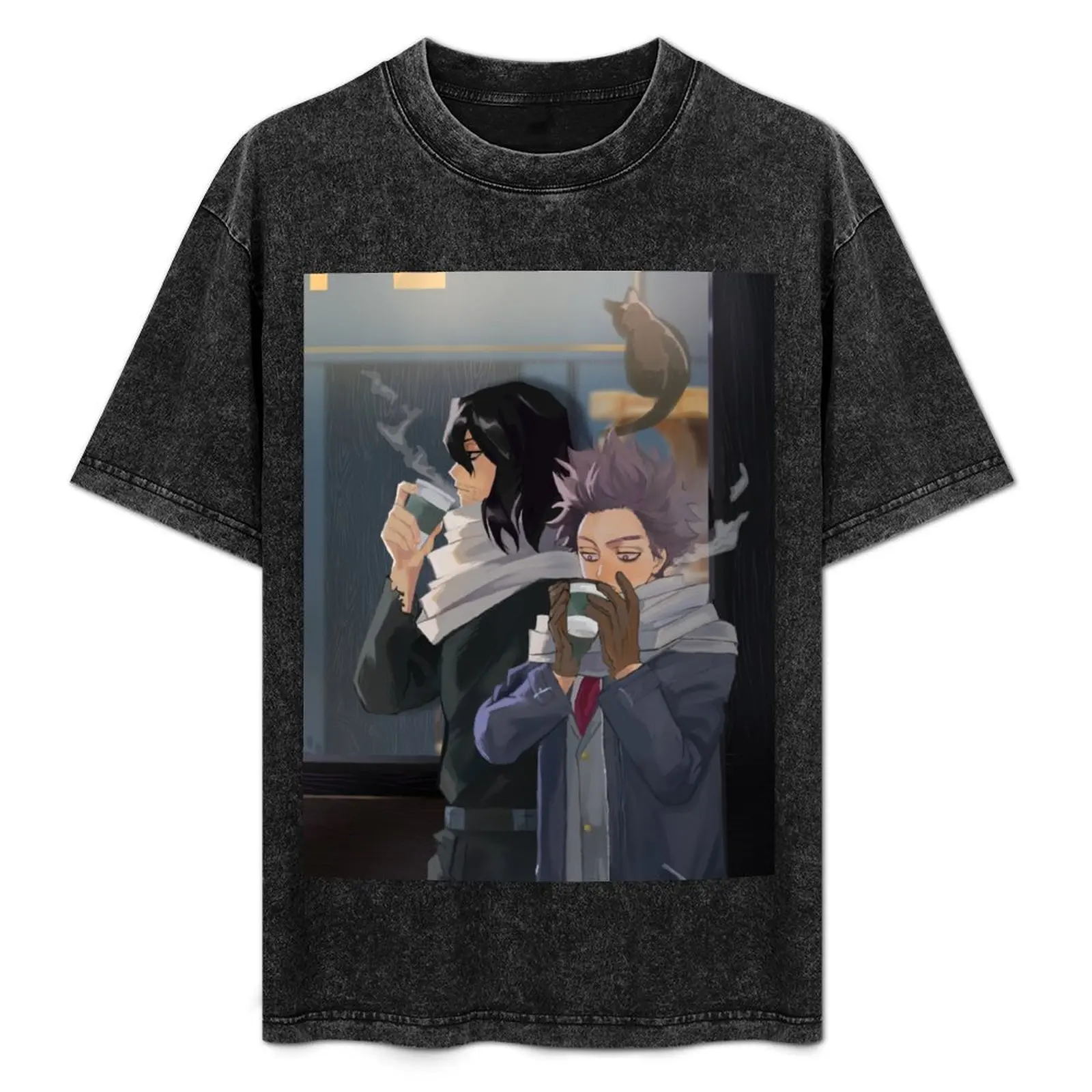 

Aizawa and Shinsou Cat Cafe T-Shirt cute tops graphic tee shirt oversizeds vintage Men's clothing