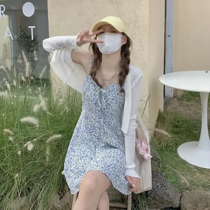 Mini abiti da donna floreali estivi semplici stile coreano dolce vita alta romantico tempo libero tutto-fiammifero vestito estivo college moda donna