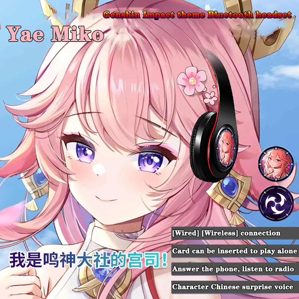 سماعة رأس من Genshin بتصميم الرسوم المتحركة التأثيرية سماعة رأس لاسلكية 3 in1 تعمل بالبلوتوث سماعات رأس ذات طابع لعبة مع ميكروفون سماعة أذن #5