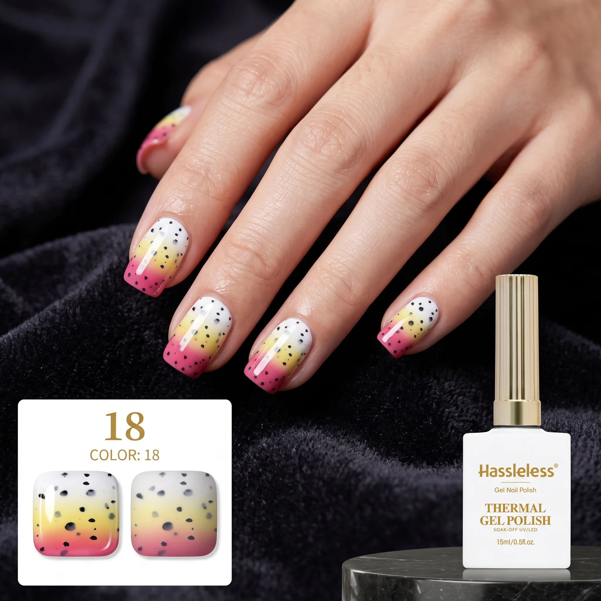 Hassleless Macaron Spot Color Temperature-Changing Nail Polish Gel, Single Tube, Moderate Gel Consistency, Smooth Application
