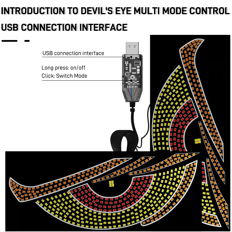 Truck Devil's Eye Light RGB Dynamic Demon Eye Decorative Light Led Display Decor Pixel Panel Windshield USB 5V Multi-Mode Lamp