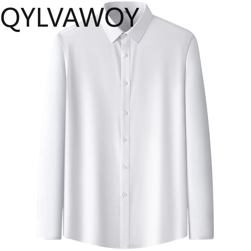 QYLVAWOY 100% Mulberry Silk Mens Shirt Spring Clothes 24 Business Casual Tops Long Sleeve White Shirts for Men Camisa Masculina