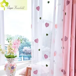 Korean Style Cartoon 3D Heart Cute Sheer Tulle for Children Bedroom Curtains Girls Kid's Living Room Window Screen Fabric Drapes