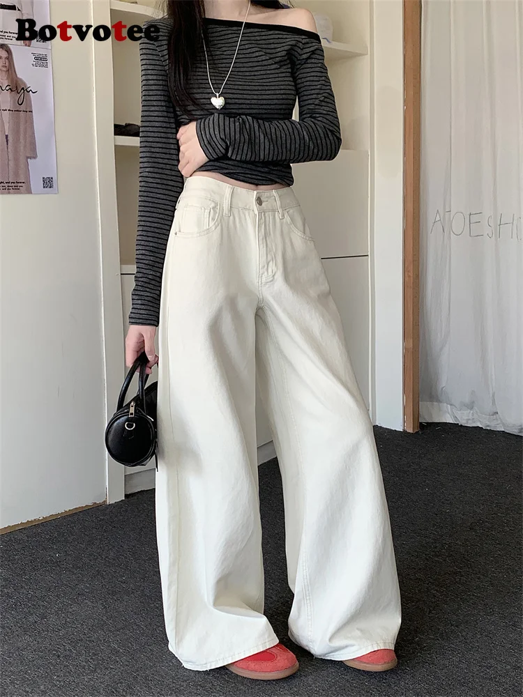 Botvotee Milk White Baggy Jeans Women Spring Summer 2025 New Korean Fashion Causal Y2k Loose Oversized High Waisted Jeans