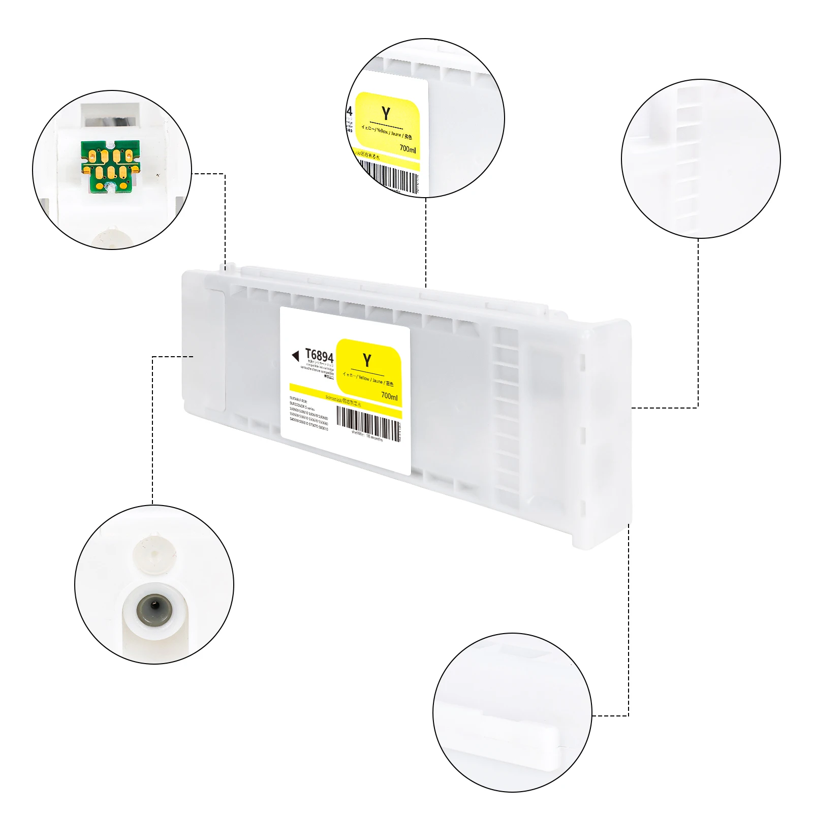 

Совместимые чернильные картриджи T6891-T6894 с экосольвентными чернилами и одноразовым чипом для принтеров Epson SC-S30670, SC-S50670, SC-S70670.