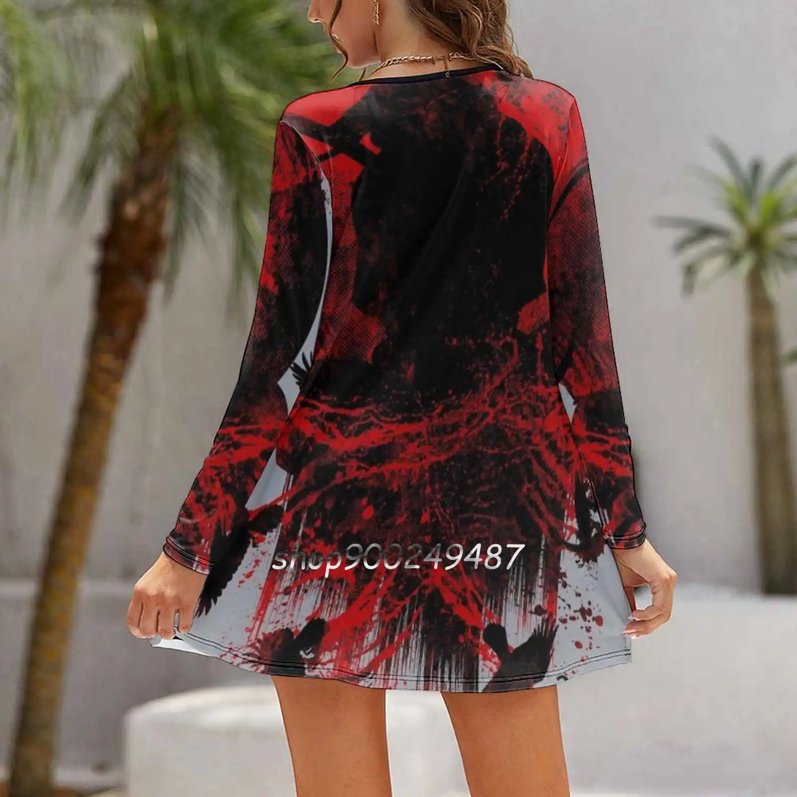 Clash Women Spring Autumn Long Sleeve Dress Female Casual Dress Warrior Crow Blood Bloody Graphics