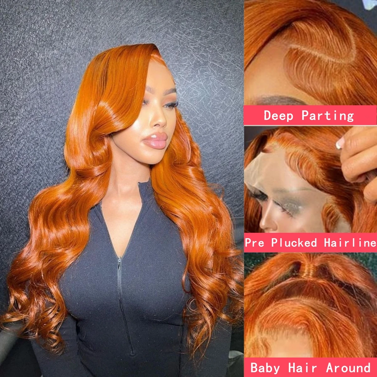 Orange Ginger Colored Body Wave Human Hair Lace Frontal Wigs Brazilian Human Hair Wigs Ginger 13x4 HD Lace Wigs Pre plucked