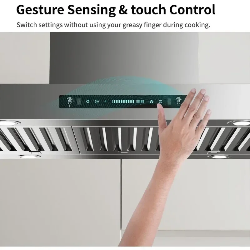 Upgrated Island Mount Range Hood,Ducted Range Hood,Tempered Glass Range Hood Gesture Sensing&Touch Control Making Life